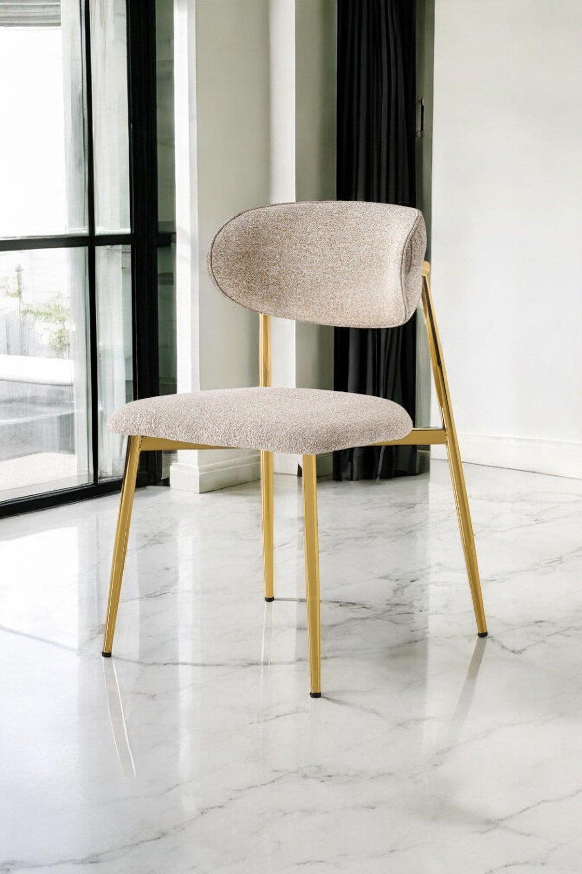 Arhor Serisi 120x120 Açılabilir Lak Panel Beyaz Mermer Desen Masa Takımı 4 Adet Krem Sandalye