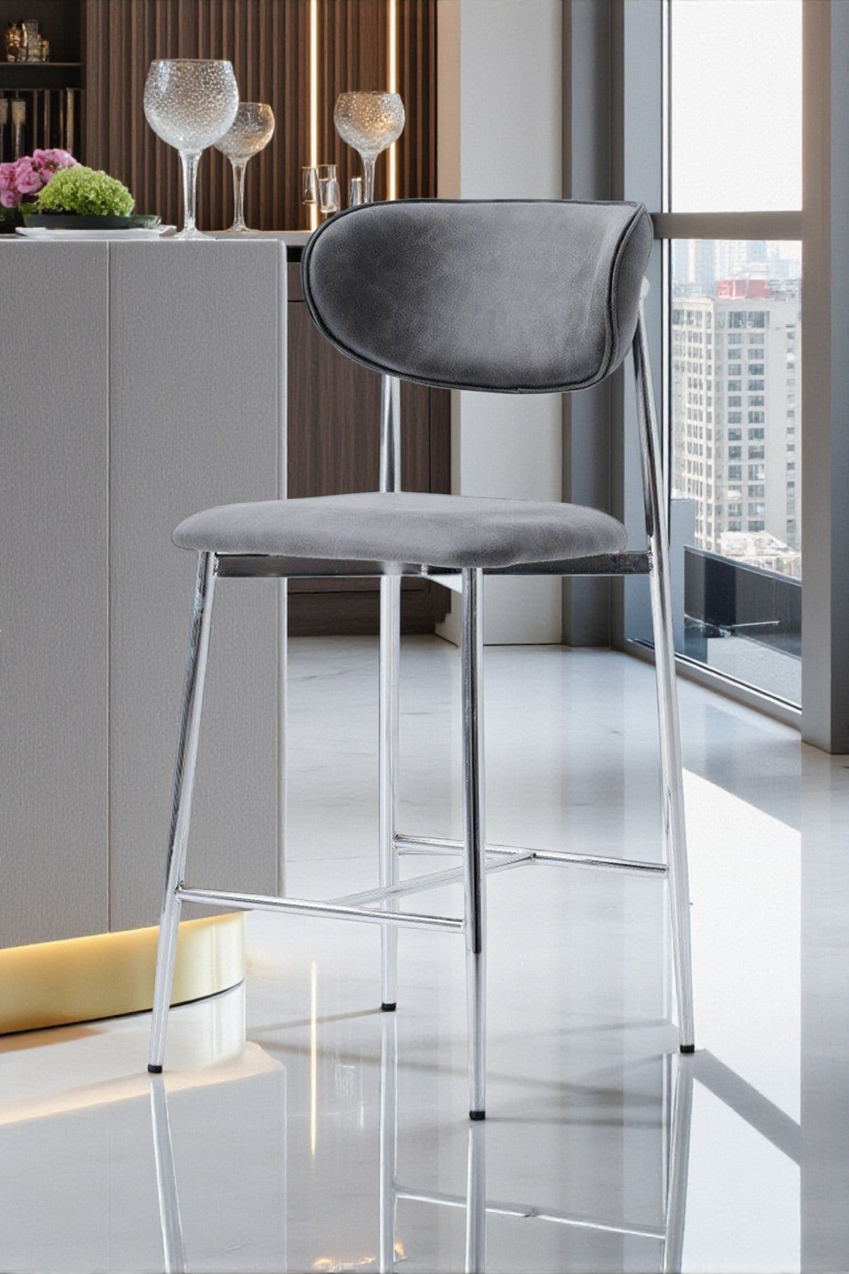 Hanev Serisi 1 Adet 75 Cm Krem Ada Mutfak Bar Sandalyesi Gold Kaplama Metal Ayak