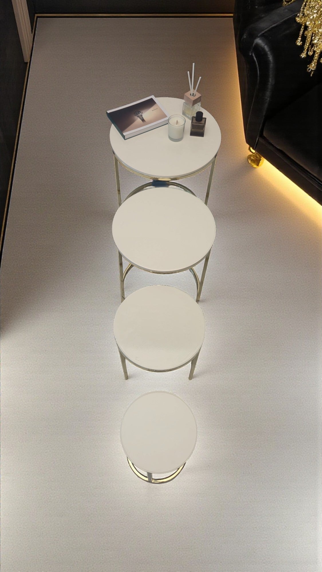 Elegante Serisi Metal Ayaklı MDF Tabla 4 lü Sehpa Seti