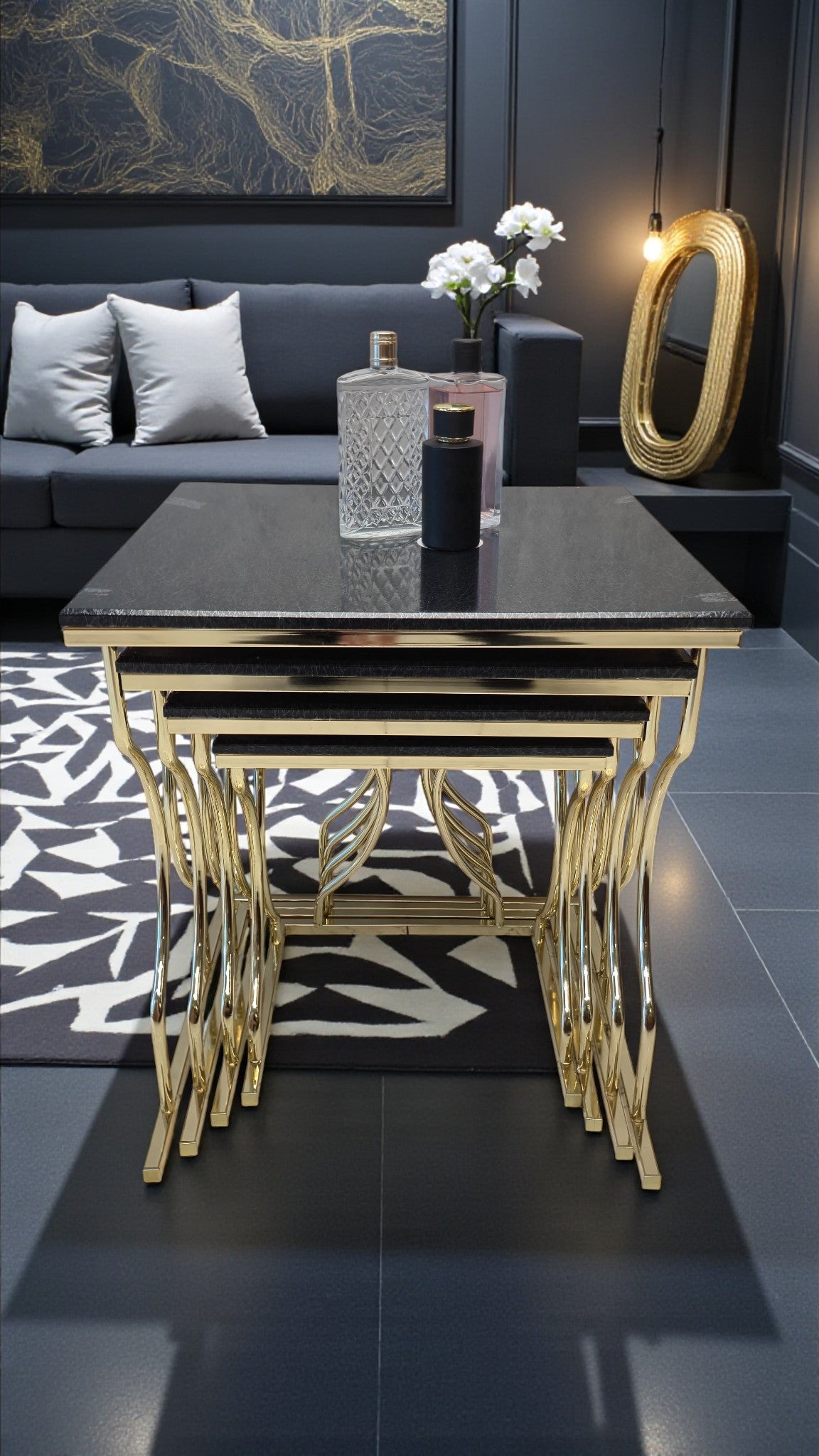 Arden Elite 4'lü Kare Zigon Sehpa Seti – Metal Ayak, MDF üst Tabla