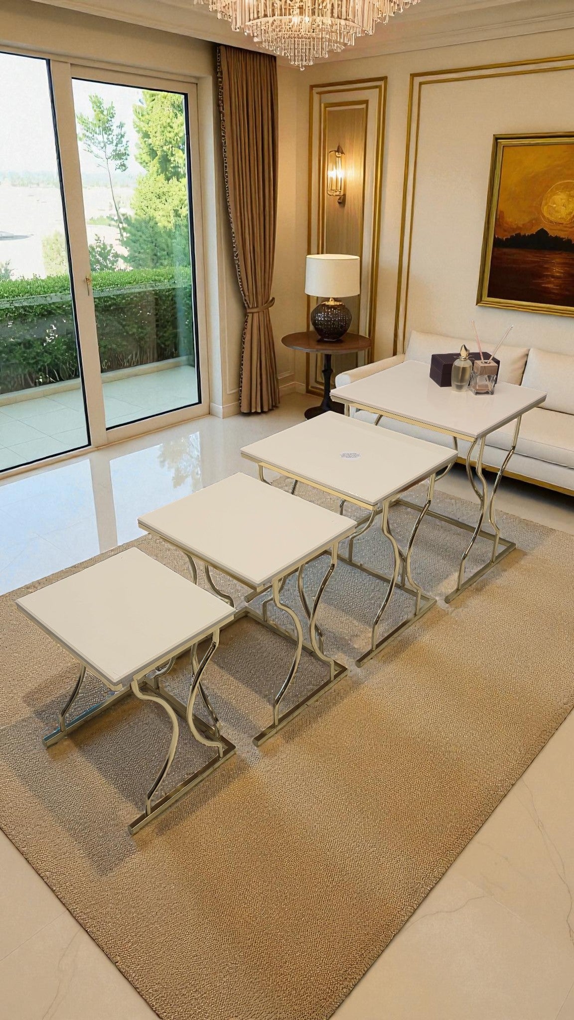 Arden Elite 4'lü Kare Zigon Sehpa Seti – Metal Ayak, MDF üst Tabla