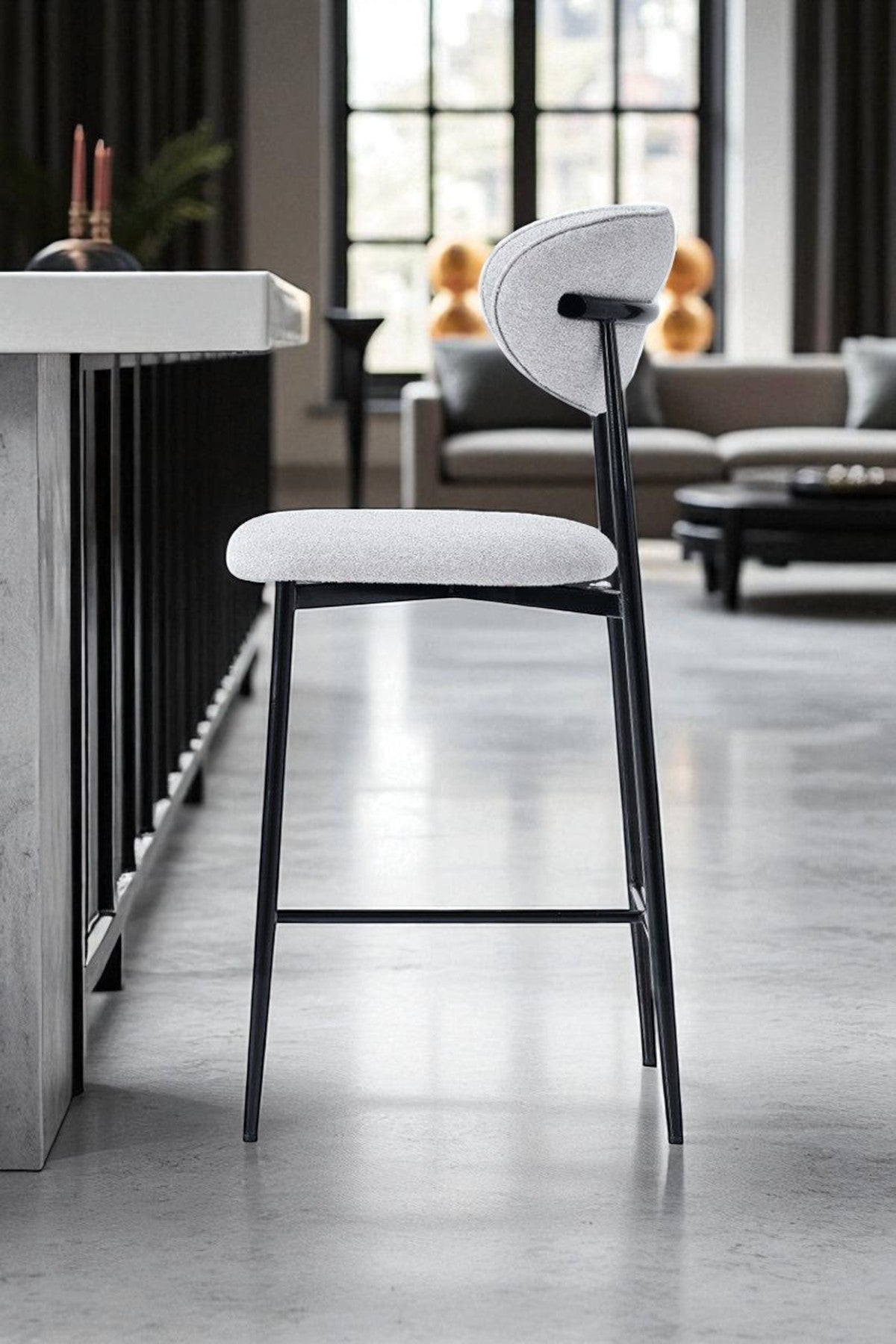 Hanev Serisi Metal Ayaklı Baby Face Kumaşlı 75 cm Bar Sandalyesi