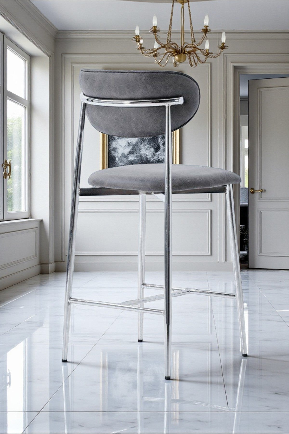 Hanev Serisi Metal Ayaklı BabyFace Kumaşlı 75 cm Bar Sandalyesi