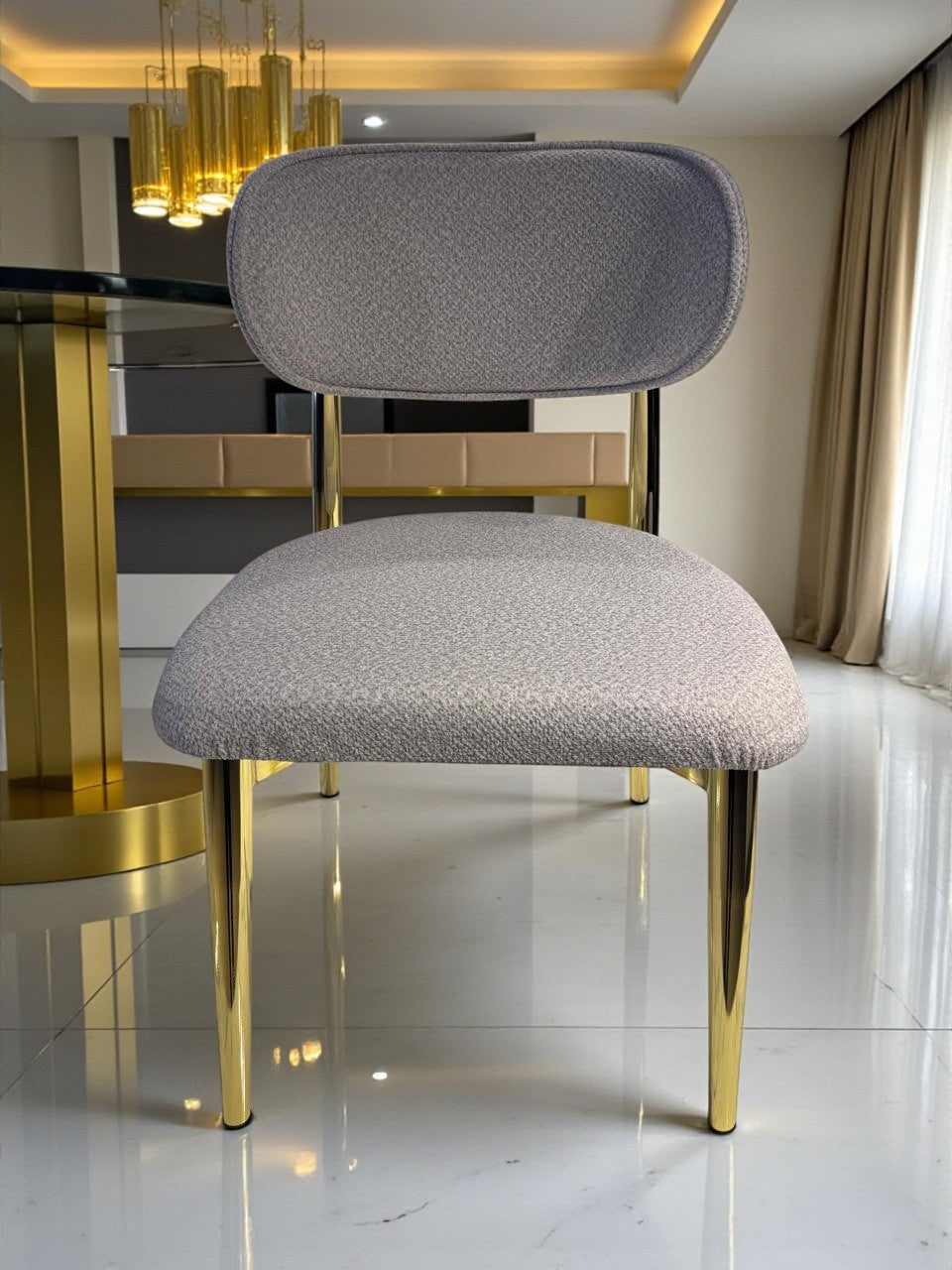 Venüs Serisi Beyaz Mermer Desenli Lak Panel Masa ve 6 Sandalyeli Yemek Masası Takımı