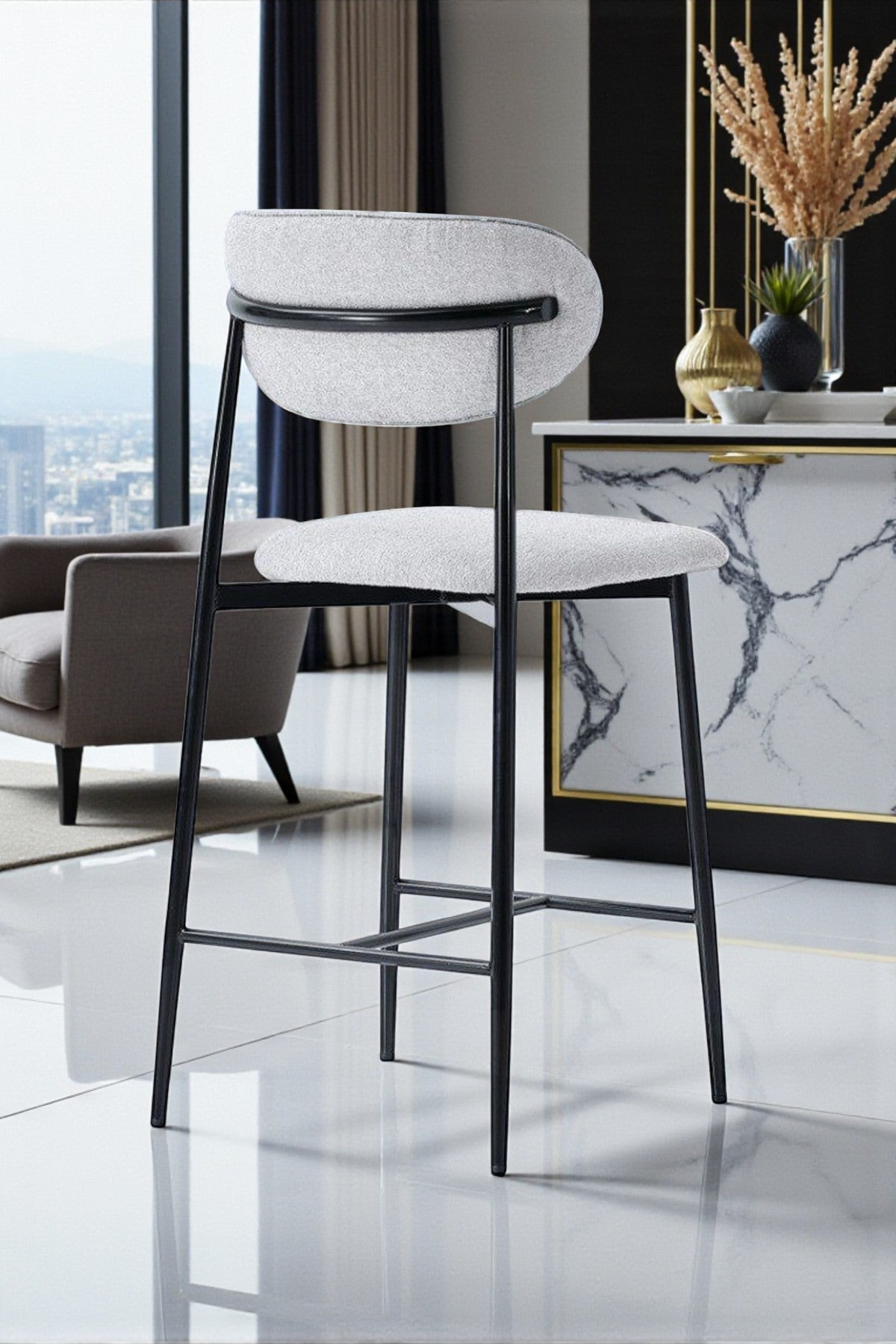 Hanev Serisi Metal Ayaklı BabyFace Kumaşlı 65 cm Bar Sandalyesi