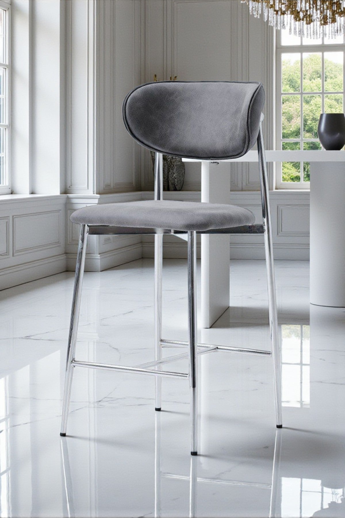 Hanev Serisi Metal Ayaklı BabyFace Kumaşlı 75 cm Bar Sandalyesi