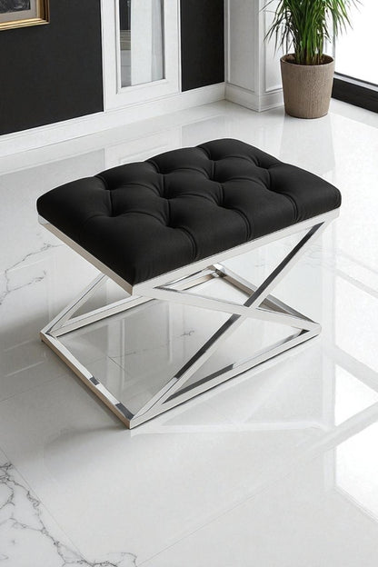 Delano X Bench Puf – Krom Metal Ayaklı, Babyface Kumaş, 40x60 cm, 44 cm Yükseklik