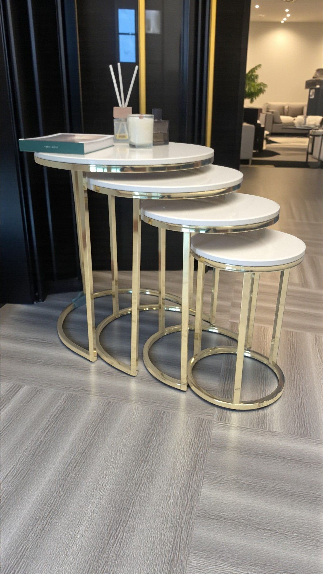 Elegante Serisi Metal Ayaklı MDF Tabla 4 lü Sehpa Seti