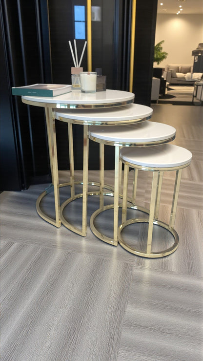 Elegante Serisi Metal Ayaklı MDF Tabla 4 lü Sehpa Seti