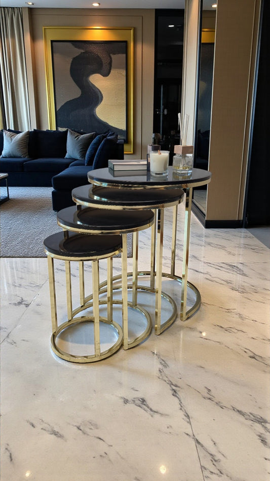 Elegante Serisi Metal Ayaklı MDF Tabla 4 lü Sehpa Seti