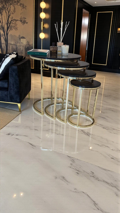 Elegante Serisi Metal Ayaklı MDF Tabla 4 lü Sehpa Seti