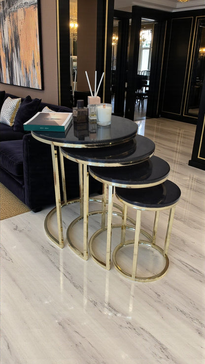 Elegante Serisi Metal Ayaklı MDF Tabla 4 lü Sehpa Seti