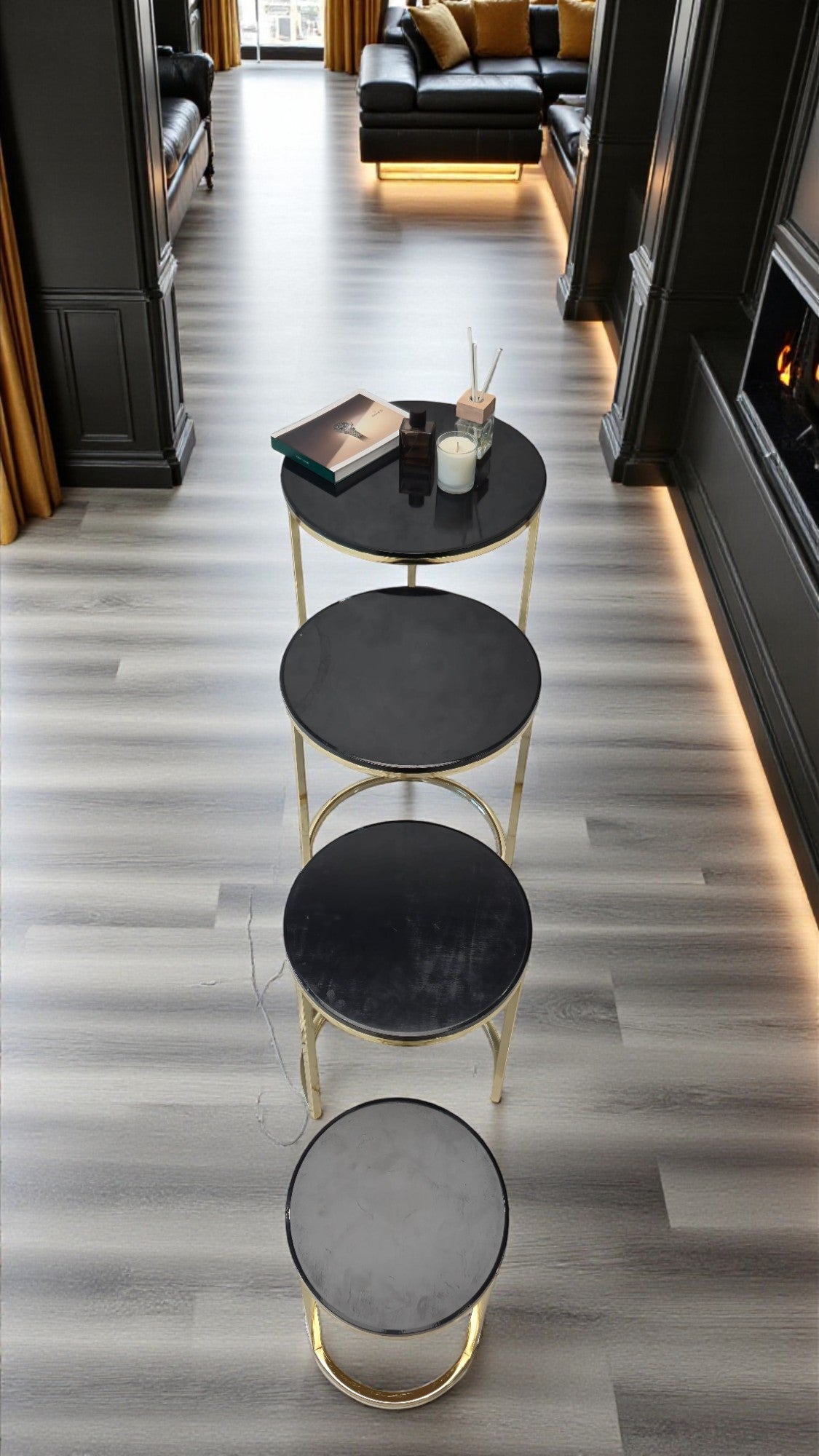 Elegante Serisi Metal Ayaklı MDF Tabla 4 lü Sehpa Seti