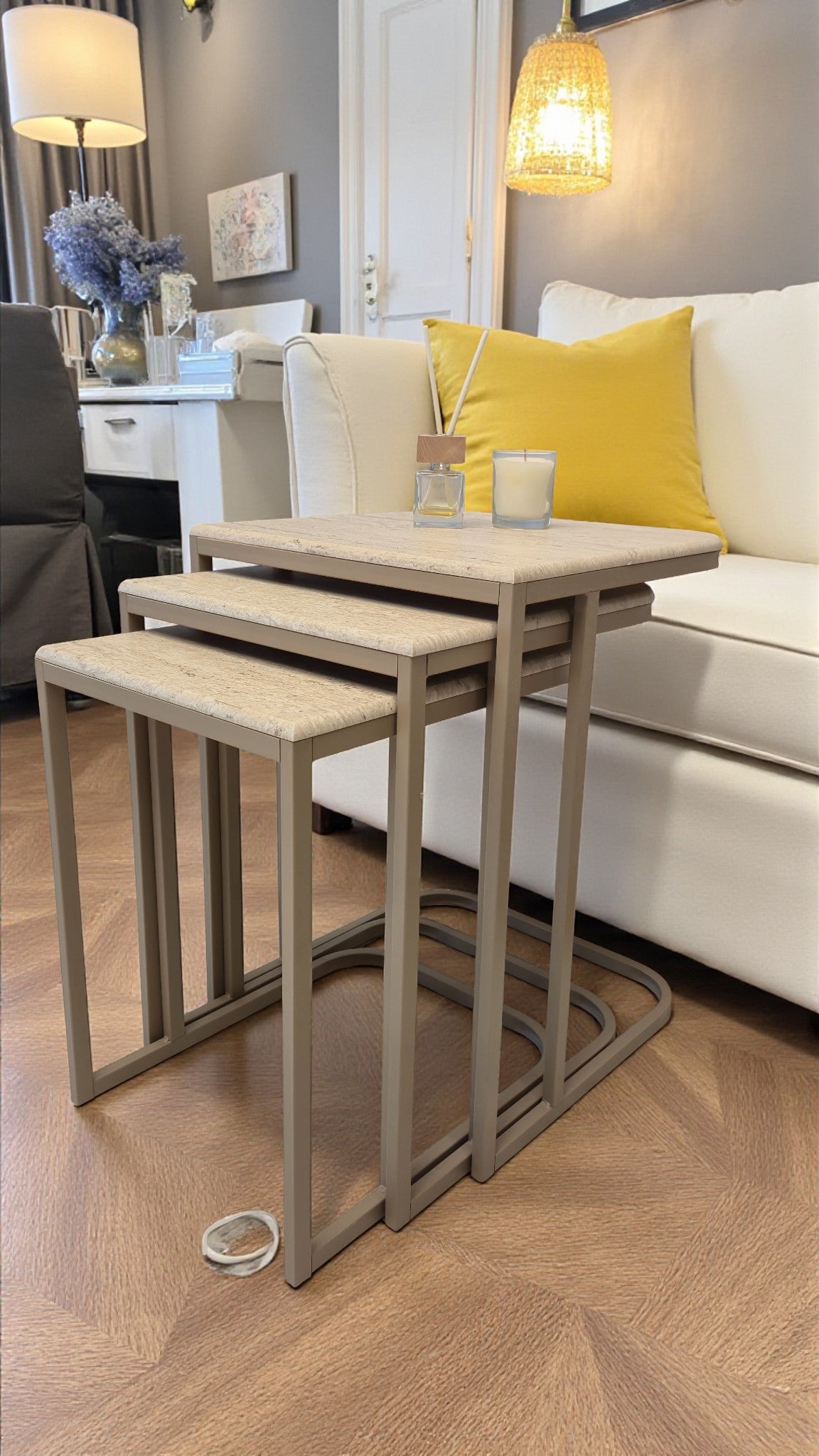 Viva Serisi 3'lü Zigon C Sehpa – 1. Sınıf Membran MDF, Dayanıklı Metal Ayak