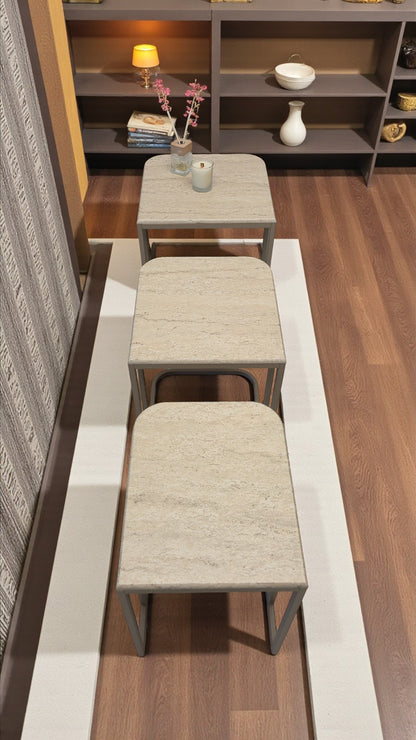 Viva Serisi 3'lü Zigon C Sehpa – 1. Sınıf Membran MDF, Dayanıklı Metal Ayak