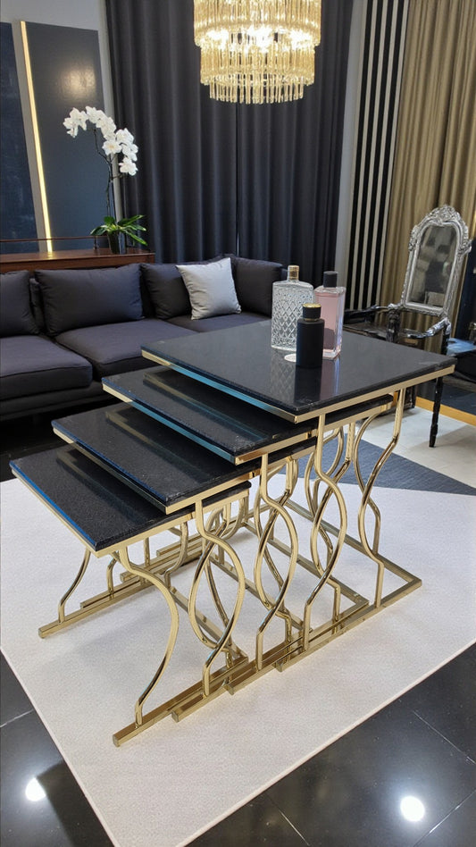 Arden Elite 4'lü Kare Zigon Sehpa Seti – Metal Ayak, MDF üst Tabla