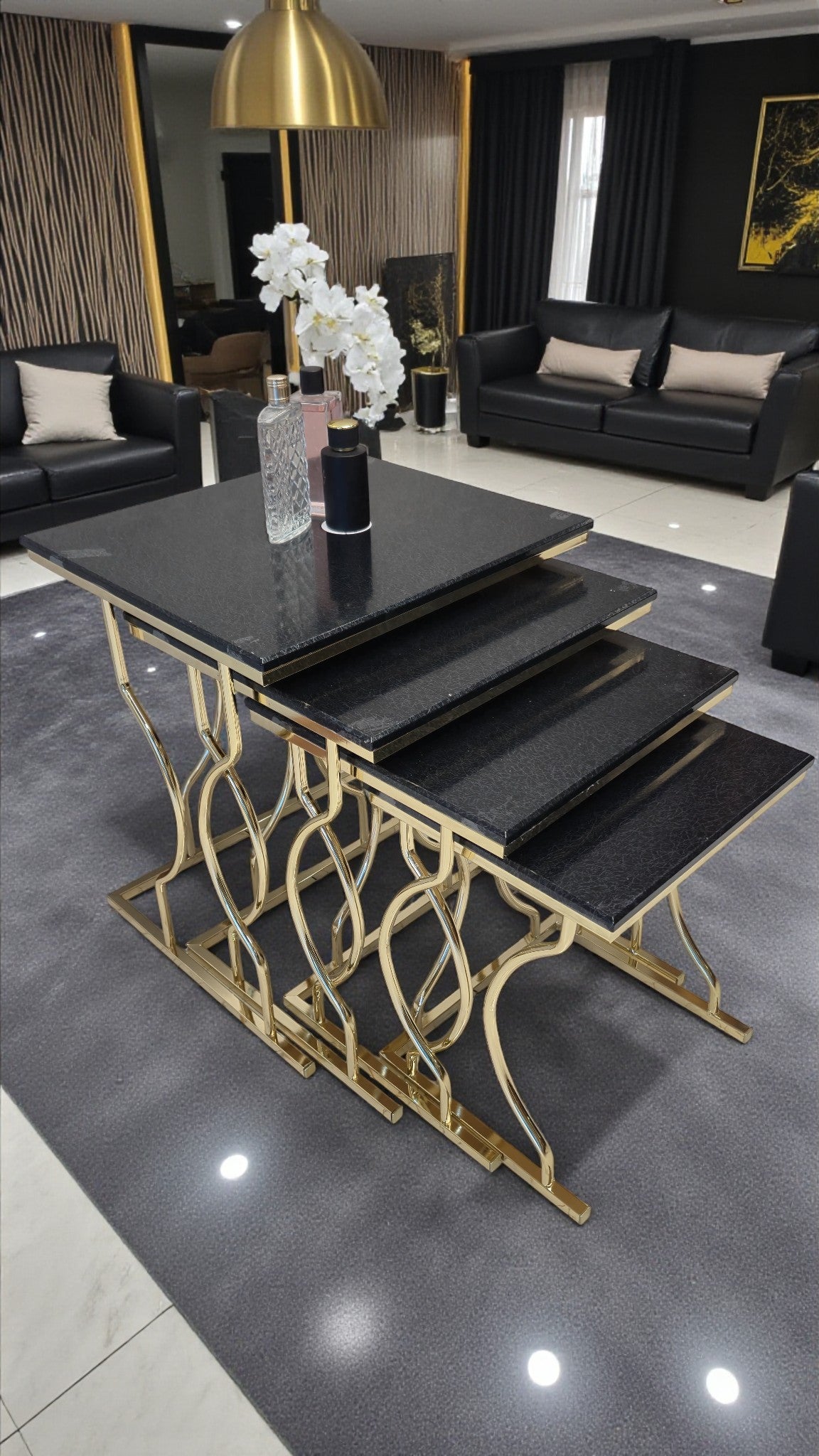 Arden Elite 4'lü Kare Zigon Sehpa Seti – Metal Ayak, MDF üst Tabla