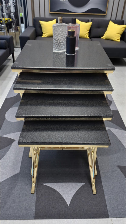 Arden Elite 4'lü Kare Zigon Sehpa Seti – Metal Ayak, MDF üst Tabla