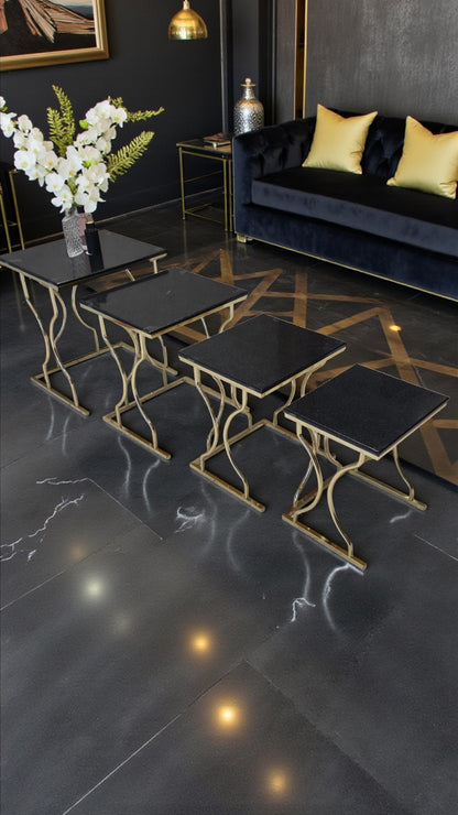 Arden Elite 4'lü Kare Zigon Sehpa Seti – Metal Ayak, MDF üst Tabla