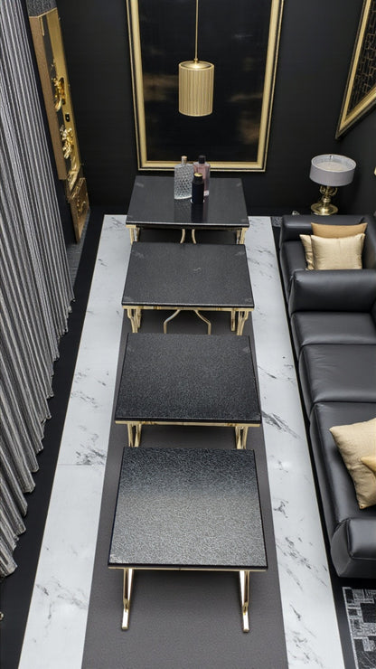 Arden Elite 4'lü Kare Zigon Sehpa Seti – Metal Ayak, MDF üst Tabla