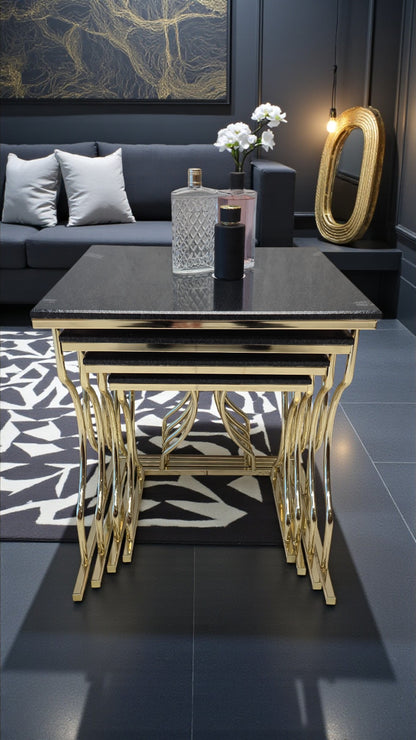 Arden Elite 4'lü Kare Zigon Sehpa Seti – Metal Ayak, MDF üst Tabla