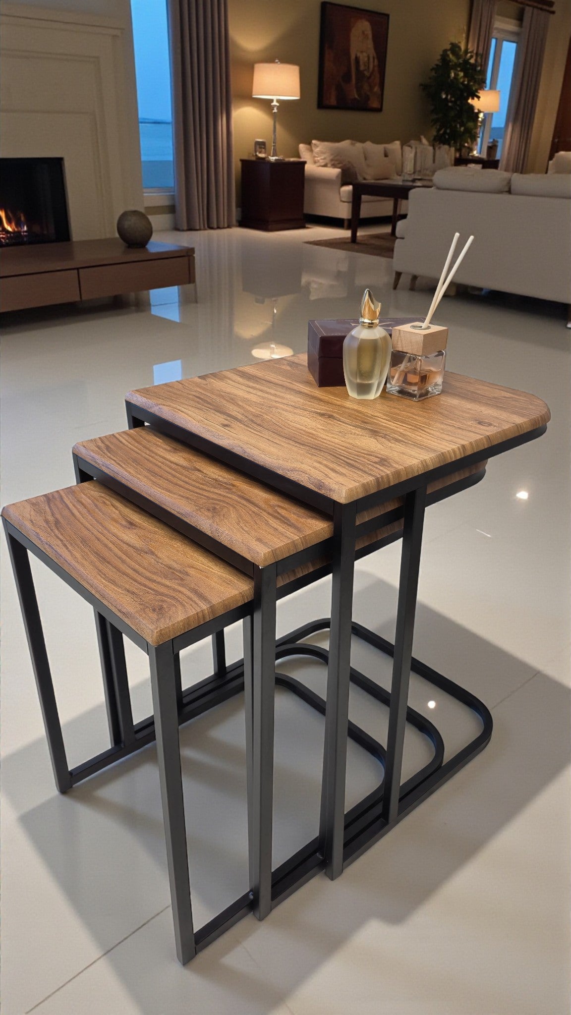 Viva Serisi 3'lü Zigon C Sehpa – 1. Sınıf Membran MDF, Dayanıklı Metal Ayak