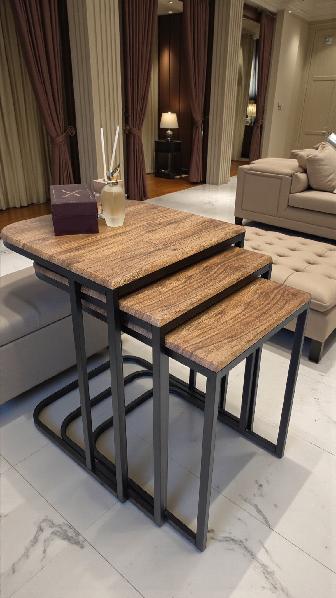 Viva Serisi 3'lü Zigon C Sehpa – 1. Sınıf Membran MDF, Dayanıklı Metal Ayak