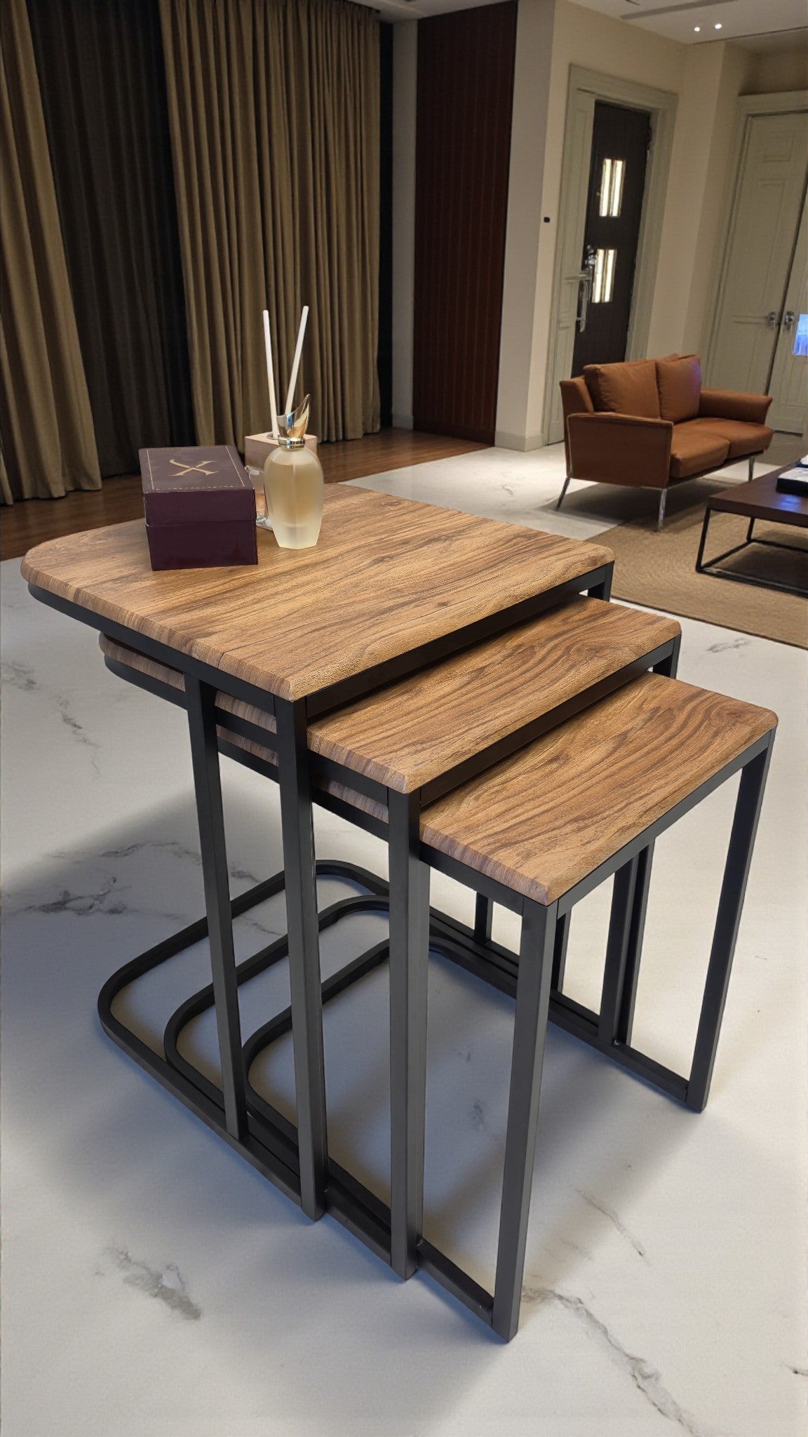 Viva Serisi 3'lü Zigon C Sehpa – 1. Sınıf Membran MDF, Dayanıklı Metal Ayak