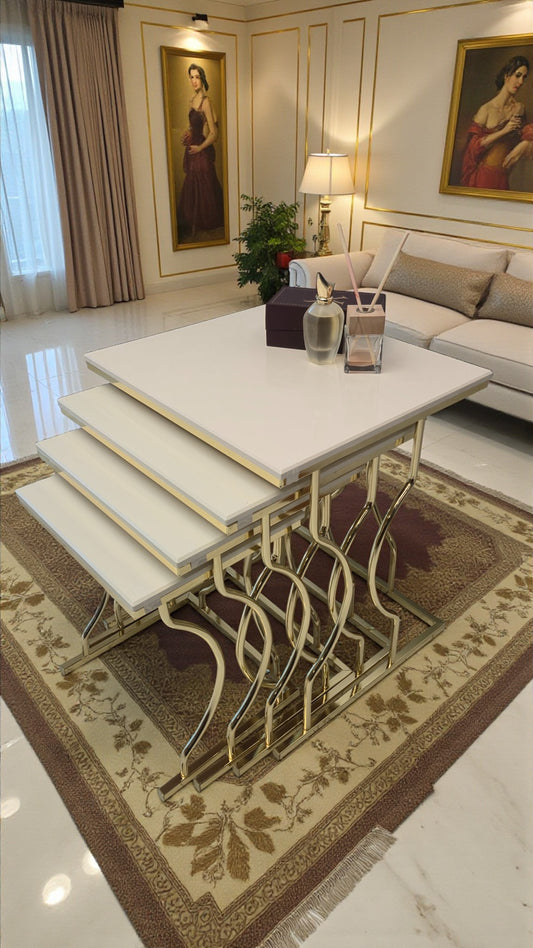 Arden Elite 4'lü Kare Zigon Sehpa Seti – Metal Ayak, MDF üst Tabla