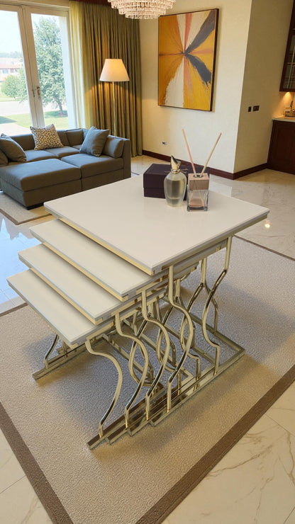 Arden Elite 4'lü Kare Zigon Sehpa Seti – Metal Ayak, MDF üst Tabla