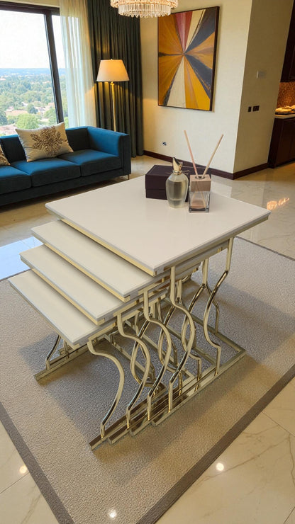 Arden Elite 4'lü Kare Zigon Sehpa Seti – Metal Ayak, MDF üst Tabla