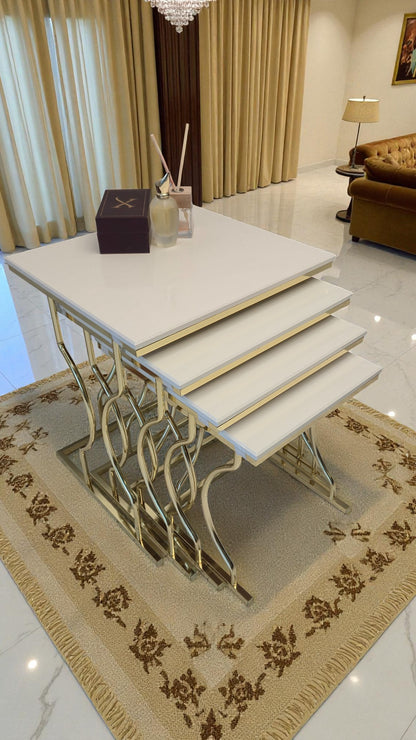 Arden Elite 4'lü Kare Zigon Sehpa Seti – Metal Ayak, MDF üst Tabla