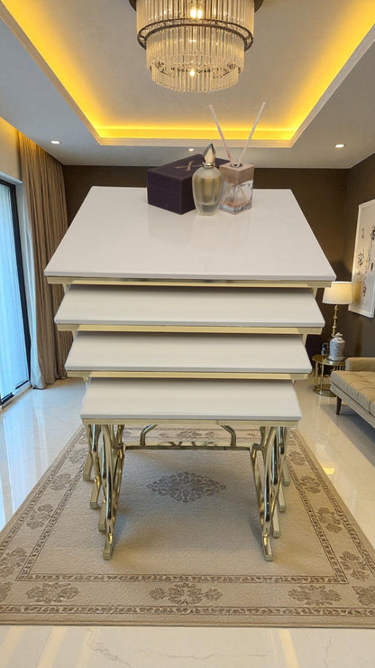 Arden Elite 4'lü Kare Zigon Sehpa Seti – Metal Ayak, MDF üst Tabla