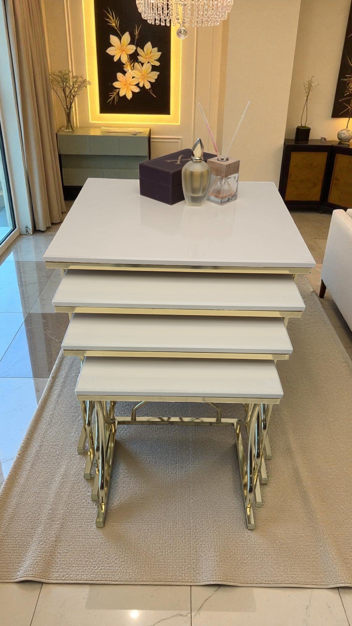 Arden Elite 4'lü Kare Zigon Sehpa Seti – Metal Ayak, MDF üst Tabla