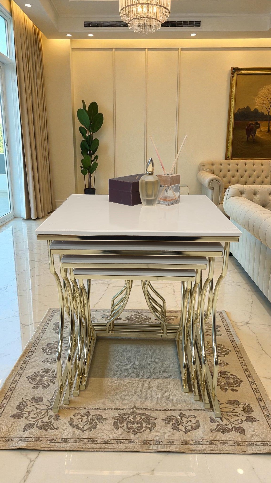 Arden Elite 4'lü Kare Zigon Sehpa Seti – Metal Ayak, MDF üst Tabla