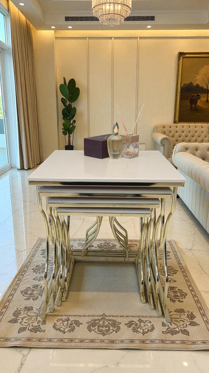 Arden Elite 4'lü Kare Zigon Sehpa Seti – Metal Ayak, MDF üst Tabla