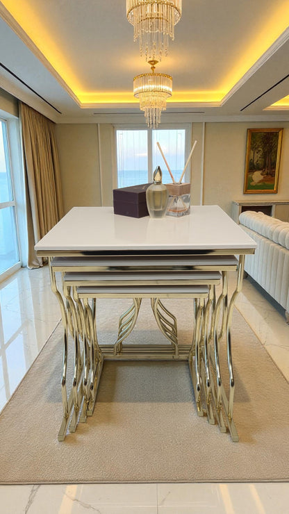 Arden Elite 4'lü Kare Zigon Sehpa Seti – Metal Ayak, MDF üst Tabla