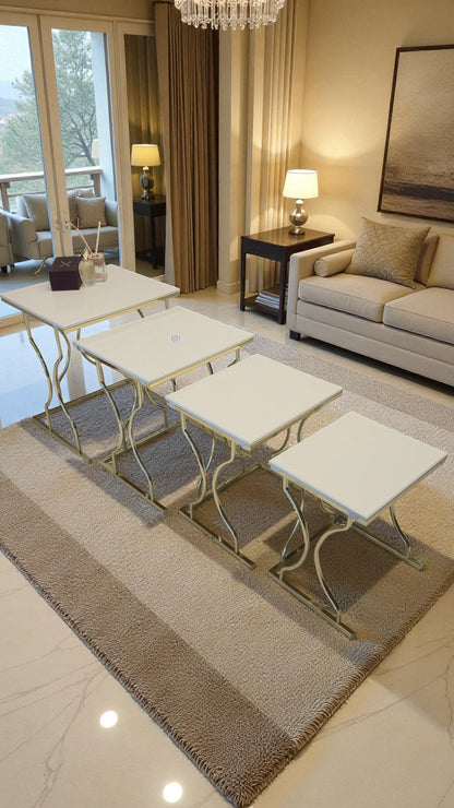 Arden Elite 4'lü Kare Zigon Sehpa Seti – Metal Ayak, MDF üst Tabla