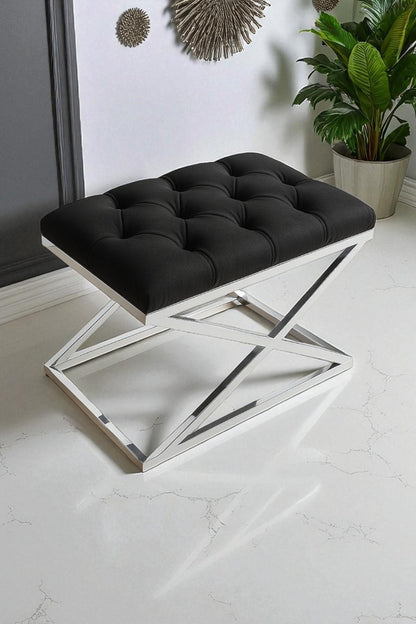 Delano X Bench Puf – Krom Metal Ayaklı, Babyface Kumaş, 40x60 cm, 44 cm Yükseklik