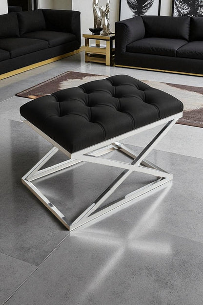 Delano X Bench Puf – Krom Metal Ayaklı, Babyface Kumaş, 40x60 cm, 44 cm Yükseklik