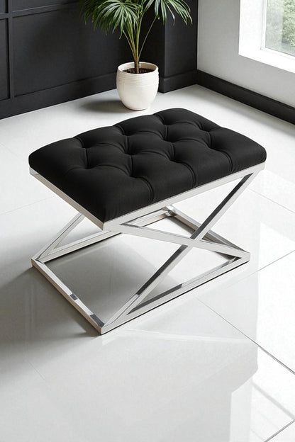 Delano X Bench Puf – Krom Metal Ayaklı, Babyface Kumaş, 40x60 cm, 44 cm Yükseklik