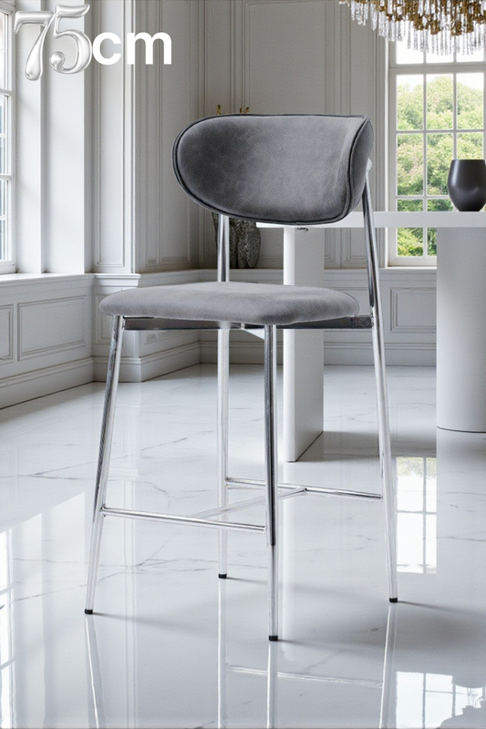 Hanev Serisi Metal Ayaklı BabyFace Kumaşlı 75 cm Bar Sandalyesi