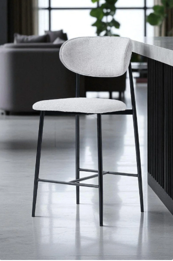 Hanev Serisi Metal Ayaklı Baby Face Kumaşlı 75 cm Bar Sandalyesi