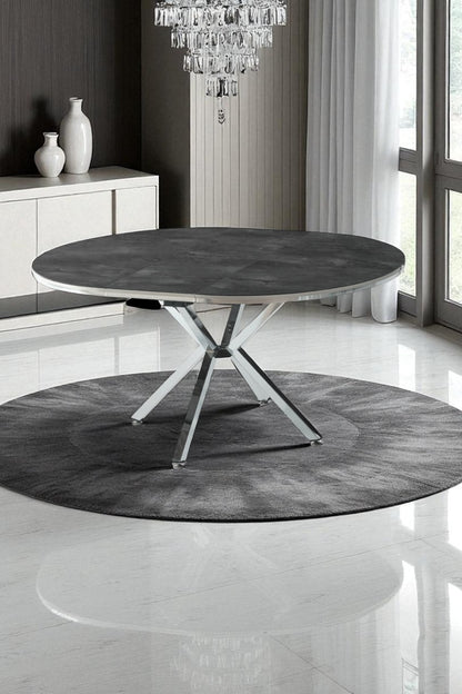 Arhor Serisi Antrasit Mermer Desen Krom Ayak Açılır Oval Yemek Masası (Q100 → Q134)