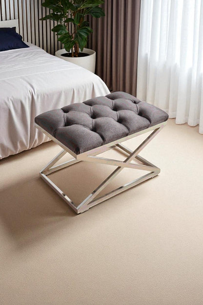 Delano X Bench Puf – Krom Metal Ayaklı, Babyface Kumaş, 40x60 cm, 44 cm Yükseklik (Kopya)