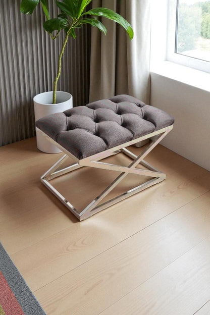 Delano X Bench Puf – Krom Metal Ayaklı, Babyface Kumaş, 40x60 cm, 44 cm Yükseklik (Kopya)