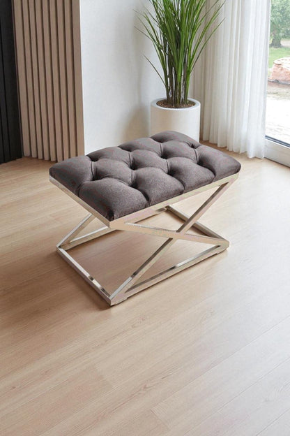 Delano X Bench Puf – Krom Metal Ayaklı, Babyface Kumaş, 40x60 cm, 44 cm Yükseklik (Kopya)