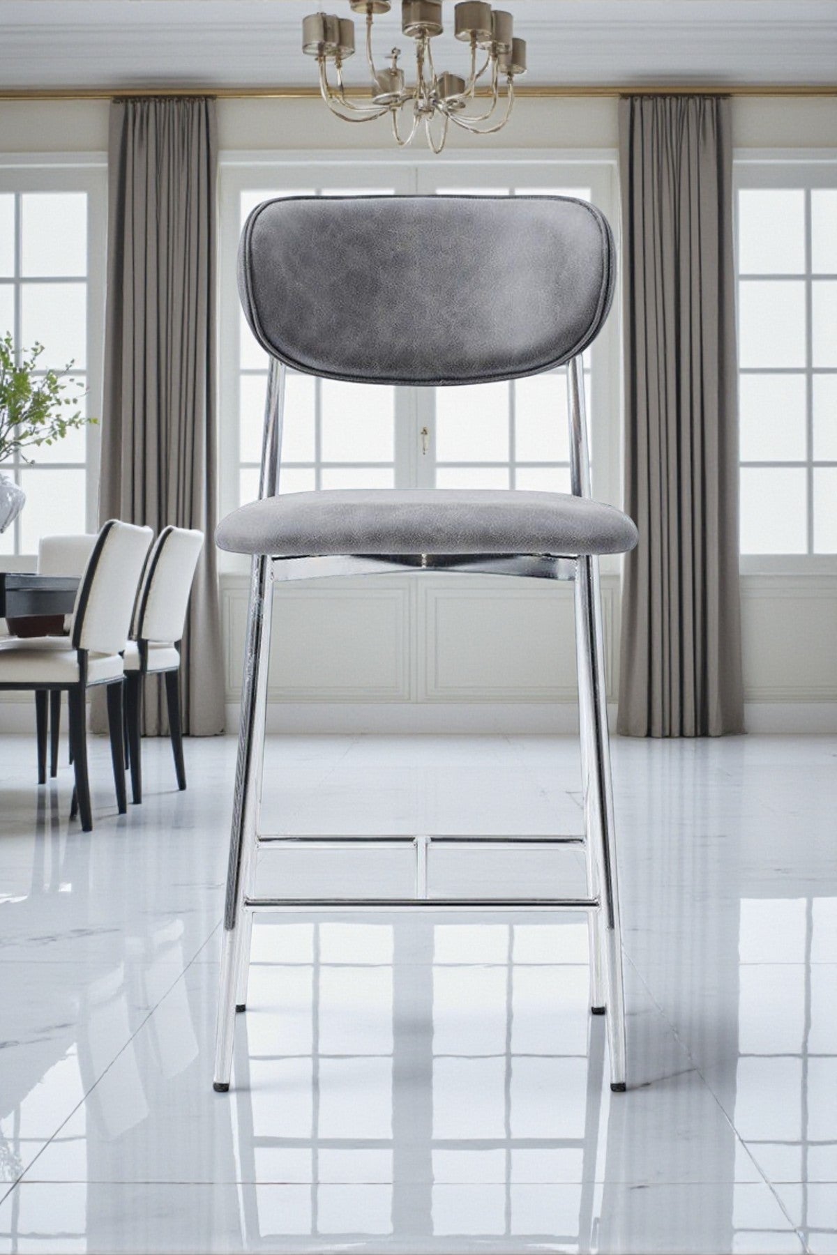 Hanev Serisi Metal Ayaklı BabyFace Kumaşlı 75 cm Bar Sandalyesi