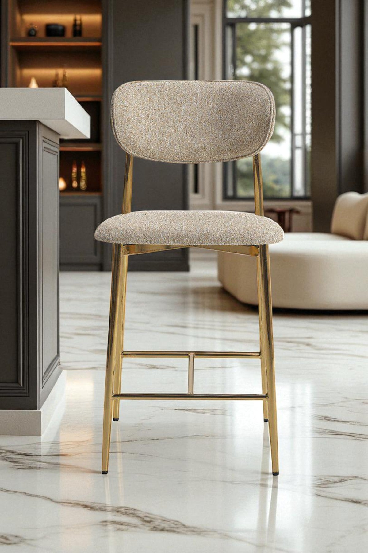 Hanev Serisi Gold Ayaklı Baby Face Kumaşlı 75 cm Bar Sandalyesi