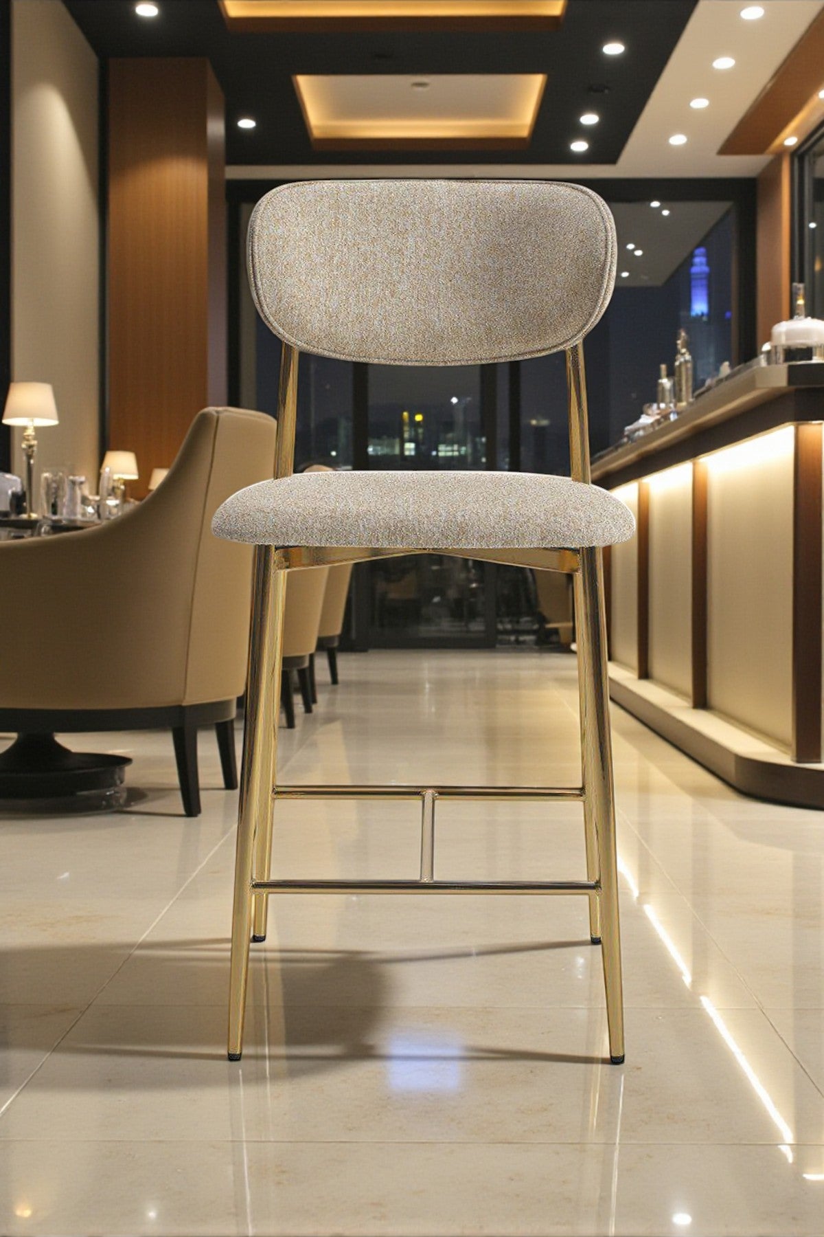 Hanev Serisi Gold Ayaklı Baby Face Kumaşlı 75 cm Bar Sandalyesi